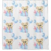 Gepersonaliseerde eerste verjaardag Teddy Bear Boy Douchegordijn (Voorkant)