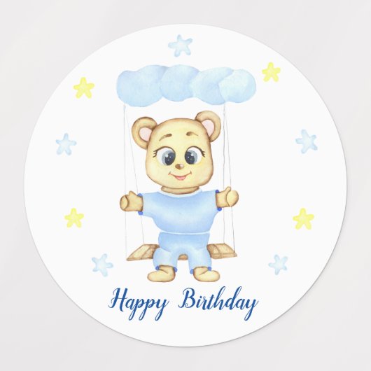 Gepersonaliseerde eerste verjaardag Teddy Bear Boy Labels (Design 1)