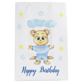 Gepersonaliseerde eerste verjaardag Teddy Bear Boy Medium Cadeauzakje (Voorkant)