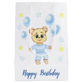 Gepersonaliseerde eerste verjaardag Teddy Bear Boy Medium Cadeauzakje (Achterkant)