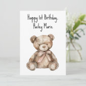 Gepersonaliseerde eerste verjaardag teddybeer kaart (Staand voorkant)