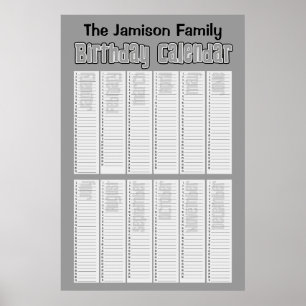 Gepersonaliseerde Eeuwigdurende Verjaardagskalende Poster