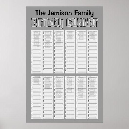 Gepersonaliseerde Eeuwigdurende Verjaardagskalende Poster (Voorkant)
