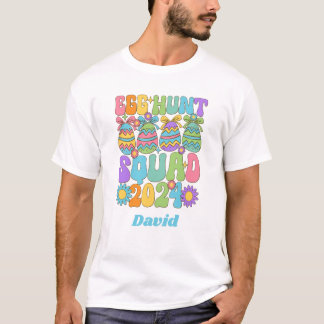 Gepersonaliseerde Egghunt Squad Retro Print T-shir T-shirt