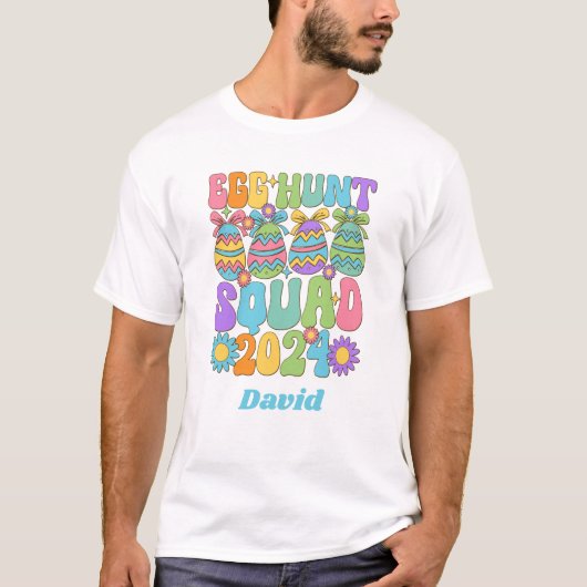 Gepersonaliseerde Egghunt Squad Retro Print T-shir T-shirt (Voorkant)