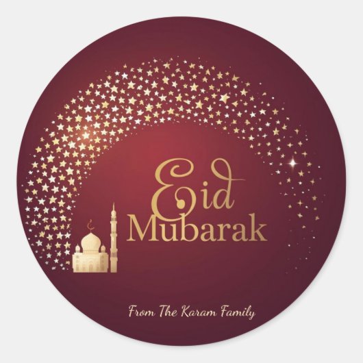 Gepersonaliseerde Eid Mubarak Moslim moderne Klass Ronde Sticker (Voorkant)