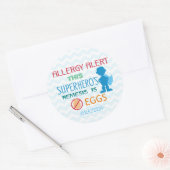 Gepersonaliseerde eierallergie Alert Superhero Boy Ronde Sticker (Envelop)