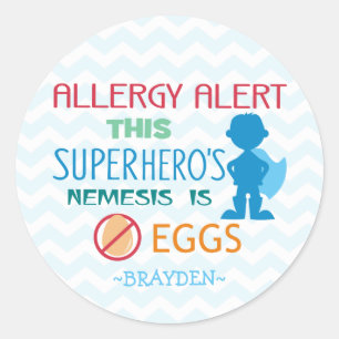 Gepersonaliseerde eierallergie Alert Superhero Boy Ronde Sticker