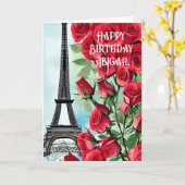 Gepersonaliseerde Eiffeltoren Rode rozen van afgel Kaart (Gele Bloem)
