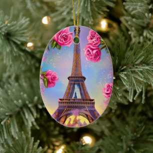 Gepersonaliseerde Eiffeltoren Roze Rose Chique Ker Keramisch Ornament