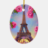 Gepersonaliseerde Eiffeltoren Roze Rose Chique Ker Keramisch Ornament (Voorkant)