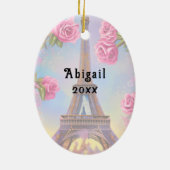 Gepersonaliseerde Eiffeltoren Roze Rose Chique Ker Keramisch Ornament (Achterkant)