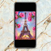 Gepersonaliseerde Eiffeltoren roze rozen chique ve Kaart