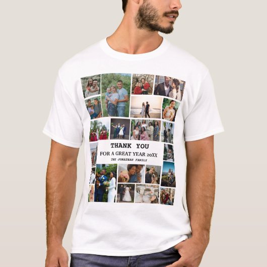 Gepersonaliseerde eindejaarsfamilie 22 Foto-collag T-shirt (Voorkant)