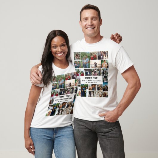 Gepersonaliseerde eindejaarsfamilie 22 Foto-collag T-shirt (Unisex)