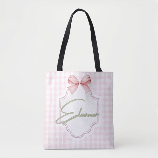Gepersonaliseerde Eleanor Baby Girl Nursery Gingha Tote Bag (Voorkant)
