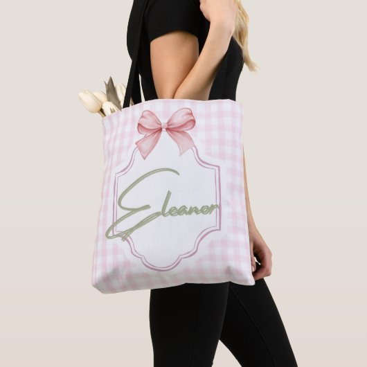 Gepersonaliseerde Eleanor Baby Girl Nursery Gingha Tote Bag (Dichtbij)