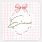 Gepersonaliseerde Eleanor Baby Girl Nursery Gingha Vierkante Sticker (Voorkant)