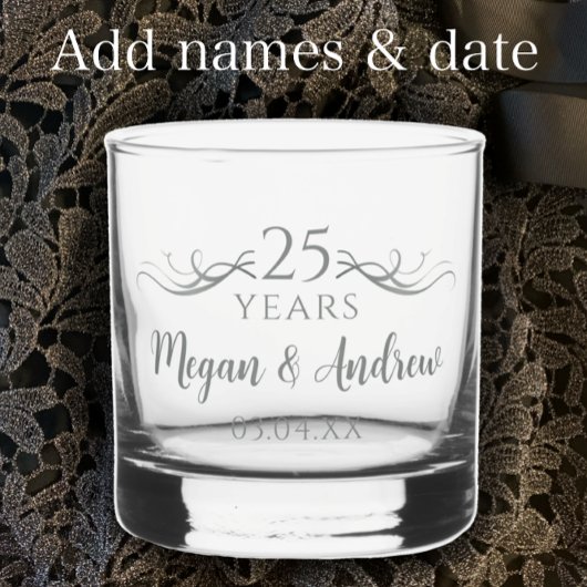 Gepersonaliseerde Elegant 25e bruiloft Jubileum Gi Whisky Glas