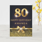 Gepersonaliseerde Elegant 80th Birthday Gold Glitt Kaart (Gele Bloem)