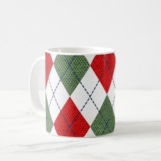 Gepersonaliseerde Elegant Argyle Pattern Red & Gre Koffiemok (Voorkant links)