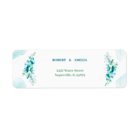 Gepersonaliseerde Elegant Blauwe Bloemen Retouradr Etiket (Voorkant)