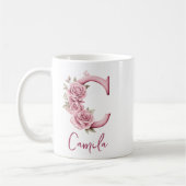 Gepersonaliseerde Elegant Blush Roze Bloemen Monog Koffiemok (Links)