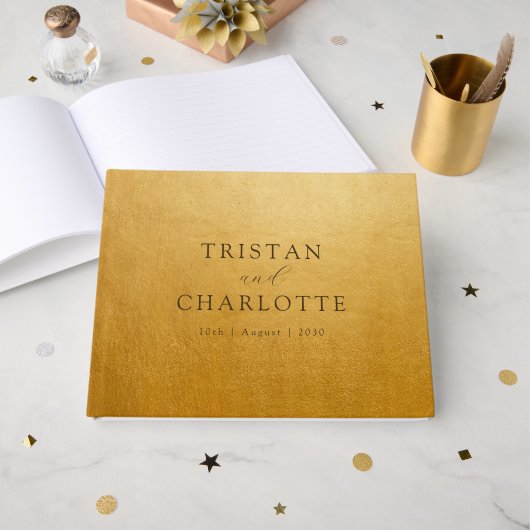 Gepersonaliseerde Elegant Chic Gold Gastenboek (Voorkant open)