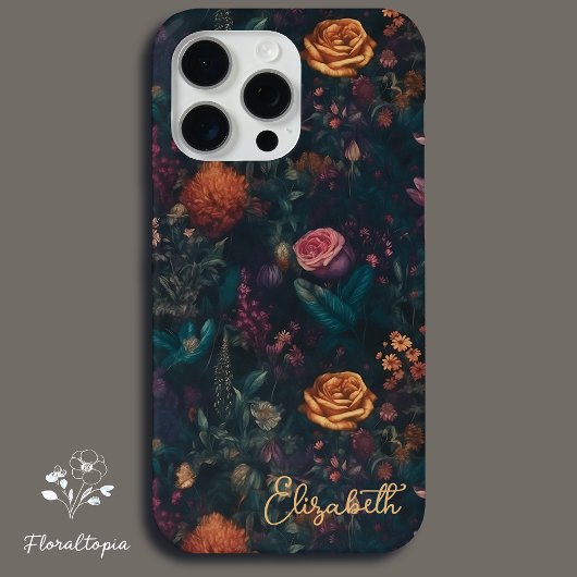 Gepersonaliseerde Elegant Donker Gotische Bloemen  Case-Mate iPhone Case