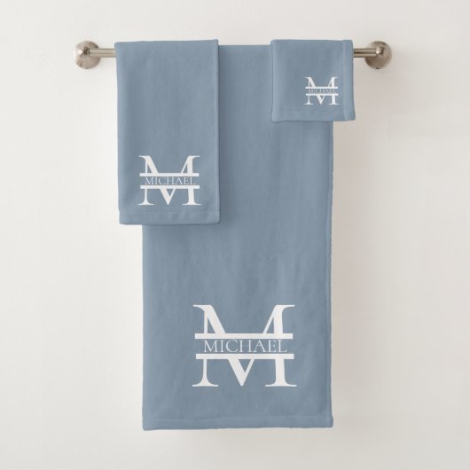 Gepersonaliseerde Elegant Dusty Blauw Monogram en  Bad Handdoek (Insitu)