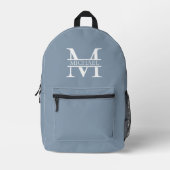 Gepersonaliseerde Elegant Dusty Blauw Monogram en  Bedrukte Rugzak (Voorkant)