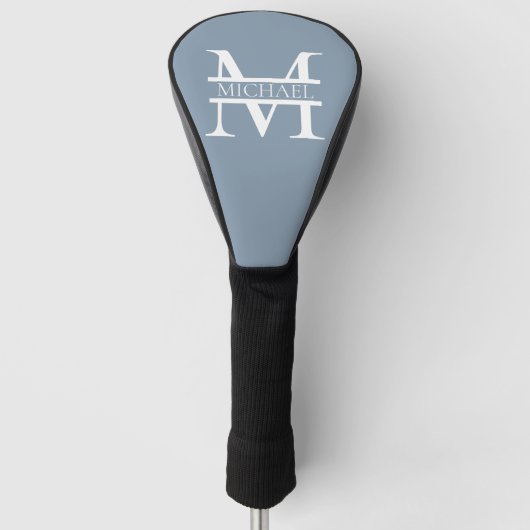 Gepersonaliseerde Elegant Dusty Blauw Monogram en Golfheadcover (Voorkant)