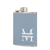 Gepersonaliseerde Elegant Dusty Blauw Monogram en  Heupfles (Links)