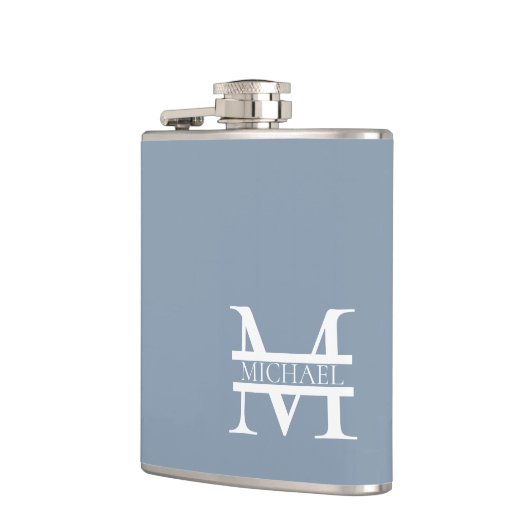 Gepersonaliseerde Elegant Dusty Blauw Monogram en  Heupfles (Links)