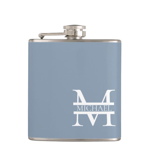 Gepersonaliseerde Elegant Dusty Blauw Monogram en  Heupfles (Voorkant)