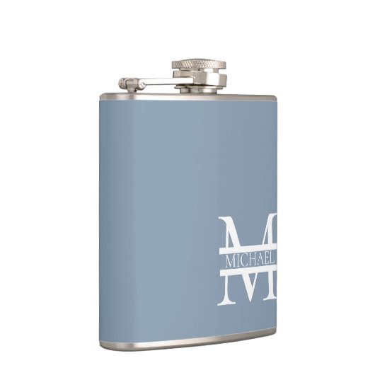 Gepersonaliseerde Elegant Dusty Blauw Monogram en  Heupfles (Rechts)