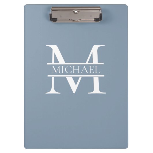 Gepersonaliseerde Elegant Dusty Blauw Monogram en Klembord (Voorkant)