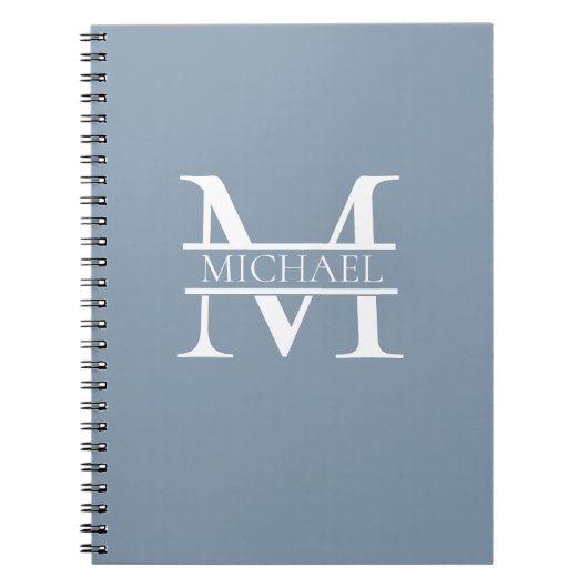 Gepersonaliseerde Elegant Dusty Blauw Monogram en  Notitieboek (Voorkant)