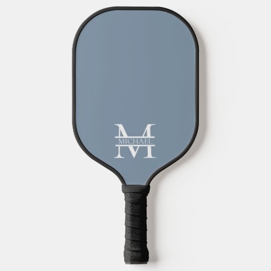 Gepersonaliseerde Elegant Dusty Blauw Monogram en Pickleball Paddle (Voorkant)