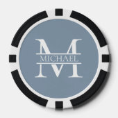 Gepersonaliseerde Elegant Dusty Blauw Monogram en  Poker Chips (Voorkant)