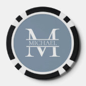 Gepersonaliseerde Elegant Dusty Blauw Monogram en  Poker Chips (Achterkant)
