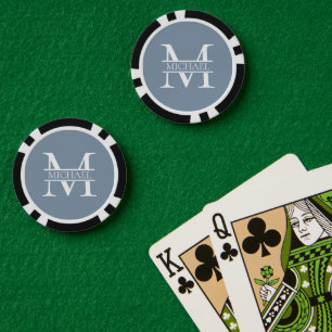 Gepersonaliseerde Elegant Dusty Blauw Monogram en Poker Chips