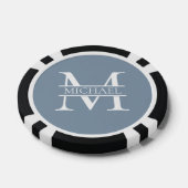 Gepersonaliseerde Elegant Dusty Blauw Monogram en  Poker Chips (Enkel)