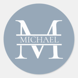 Gepersonaliseerde Elegant Dusty Blauw Monogram en  Ronde Sticker