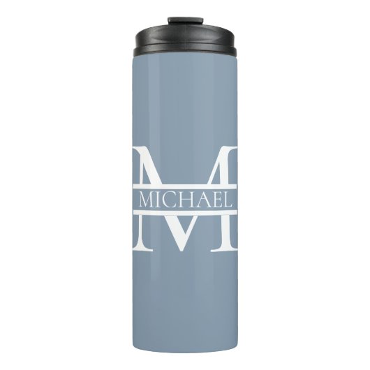 Gepersonaliseerde Elegant Dusty Blauw Monogram en Thermosbeker (Voorkant)