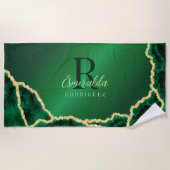 Gepersonaliseerde Elegant Emerald Green en Gold Ag Strandlaken (Voorkant)