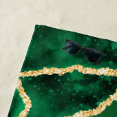 Gepersonaliseerde Elegant Emerald Green en Gold Ag Strandlaken (In situ)