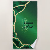 Gepersonaliseerde Elegant Emerald Green en Gold Ag Strandlaken (Voorkant)