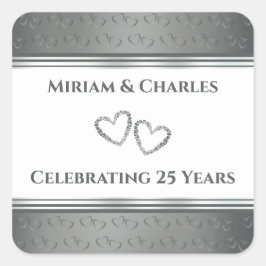 Gepersonaliseerde Elegant Fancy Zilver 25e Jubileu Vierkante Sticker