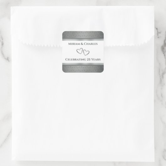 Gepersonaliseerde Elegant Fancy Zilver 25e Jubileu Vierkante Sticker (Tas)
